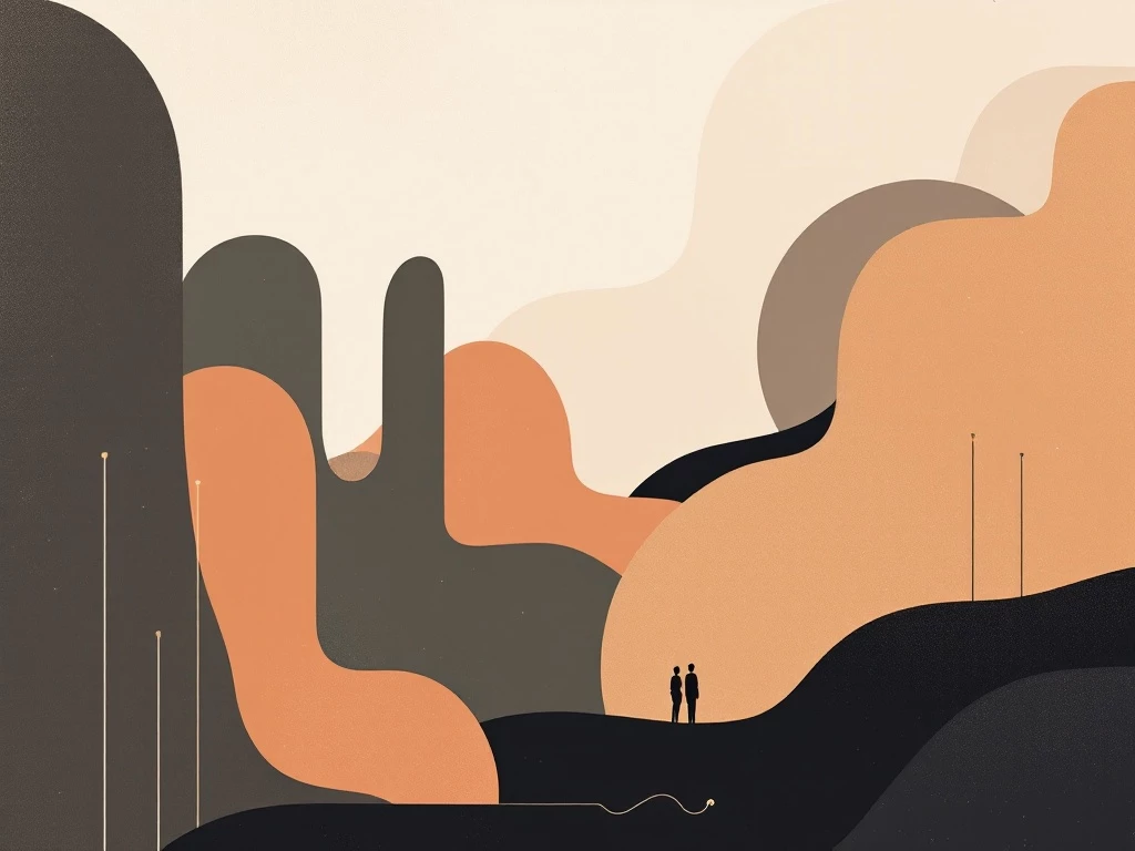 A minimalist illustration of abstract shapes in earthy tones representing explainable AI themes.