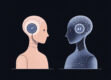 A minimalist illustration of two abstract geometric shapes representing intelligent agents and AI agents, highlighting their differences.