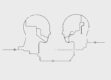 Sleek illustration of two abstract agent figures in a fluid, connected communication.