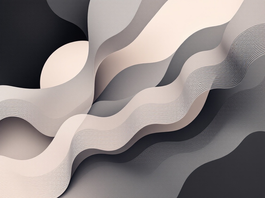 A sleek and minimalist abstract composition featuring geometric shapes and lines in a monochromatic color palette.