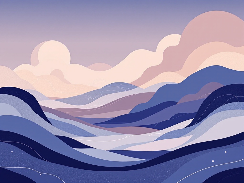 A minimalist abstract landscape representing a complex ecosystem through organic shapes and lines.