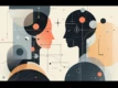 An abstract, minimalist illustration featuring geometric shapes and muted colors, depicting ethical considerations of chatbots and AI technology.