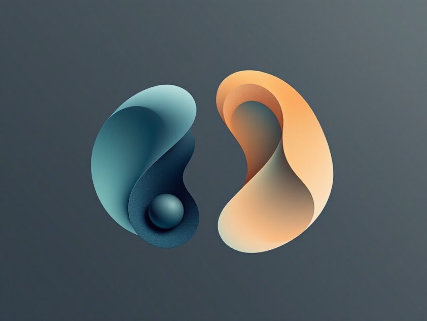 A minimalist image of a smooth, organic shape and a sharp, geometric shape symbolizing contrasting programming paradigms.