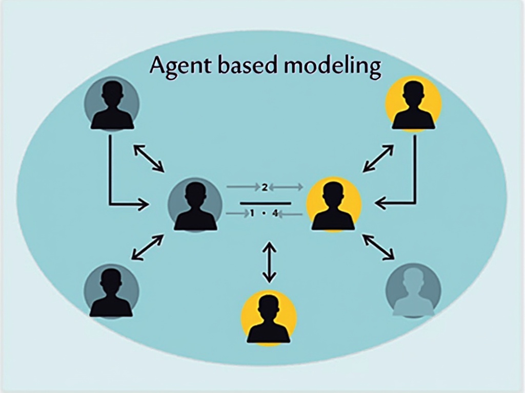 Network of agents connected by arrows in an agent-based model.