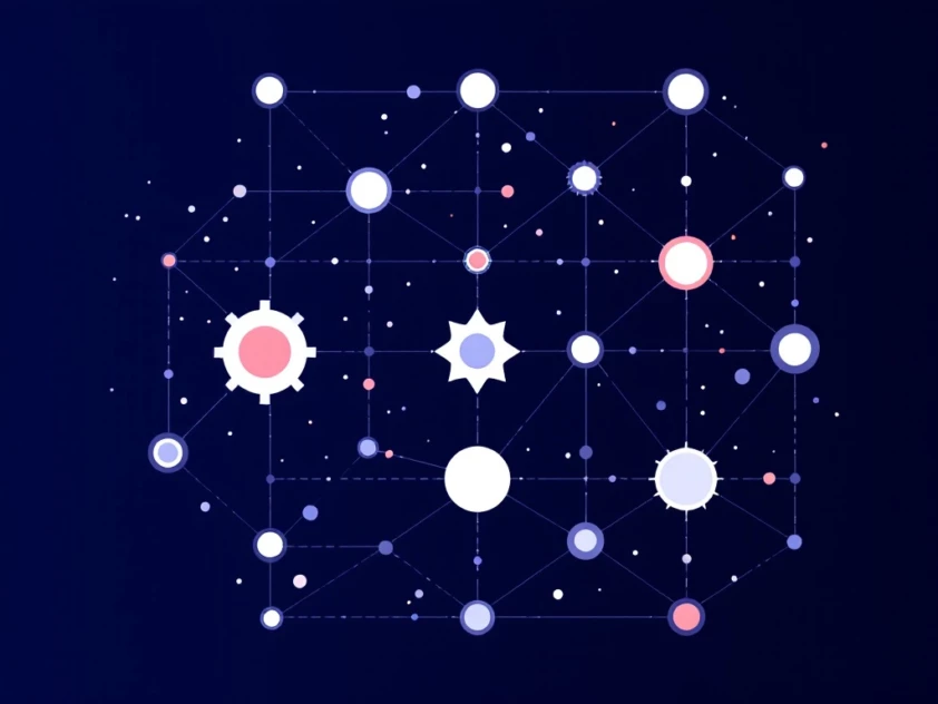 A minimalist illustration of interconnected geometric shapes representing agent-based modeling.