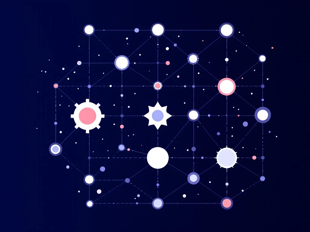 A minimalist illustration of interconnected geometric shapes representing agent-based modeling.