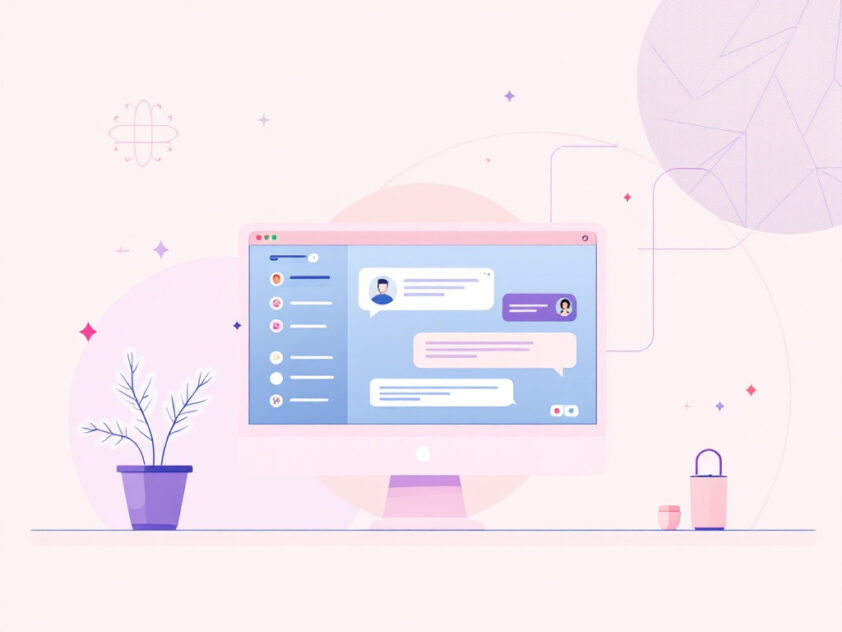 A minimalist computer screen displaying an AI-powered chatbot interface with geometric shapes.