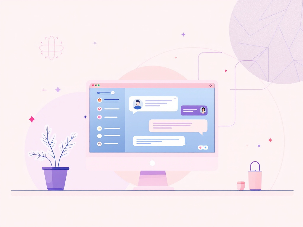 A minimalist computer screen displaying an AI-powered chatbot interface with geometric shapes.