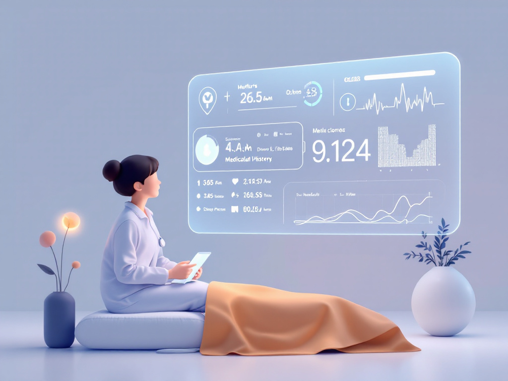 A minimalist illustration of an AI-powered digital health assistant monitoring vital signs.
