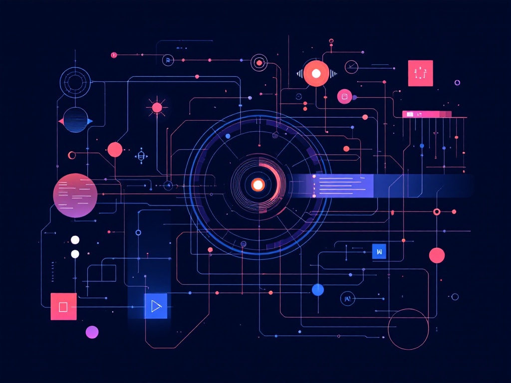 A clean, minimalist digital illustration depicting the inner workings of an artificial intelligence system with abstract geometric shapes and lines.