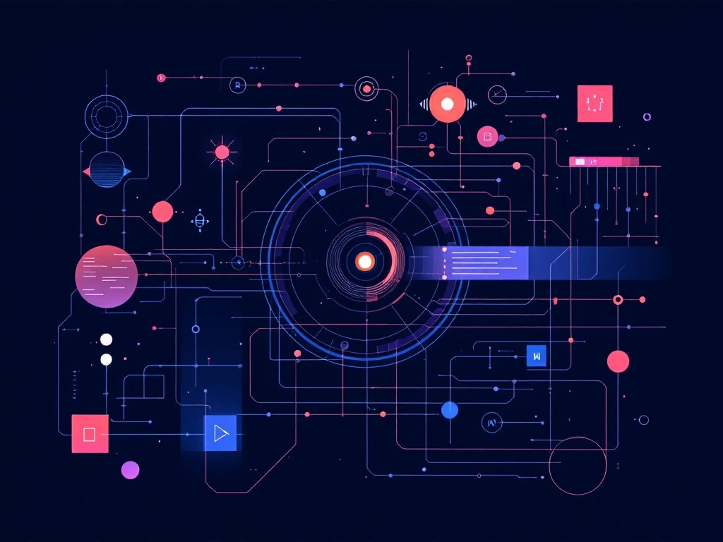 A clean, minimalist digital illustration depicting the inner workings of an artificial intelligence system with abstract geometric shapes and lines.