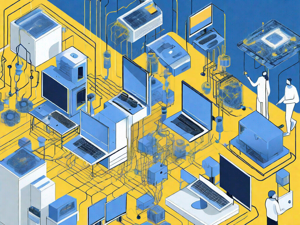 A vibrant illustration of interconnected computers and devices.