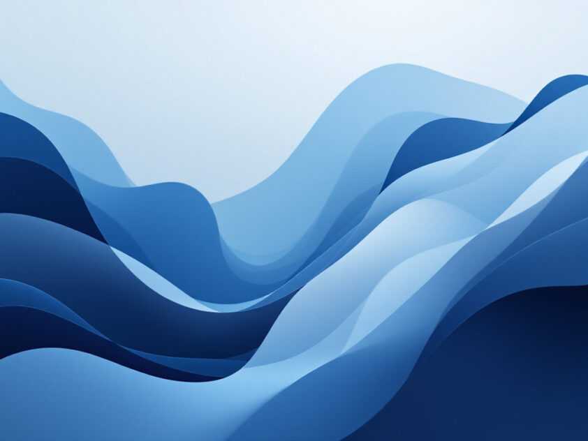 A sleek, minimalist digital interface featuring abstract geometric shapes in shades of blue and gray, representing the integration of artificial intelligence and social media technology.