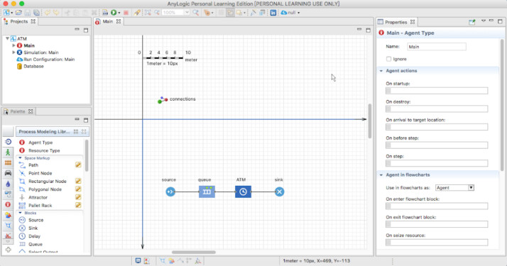 Process modeling layout in AnyLogic with components