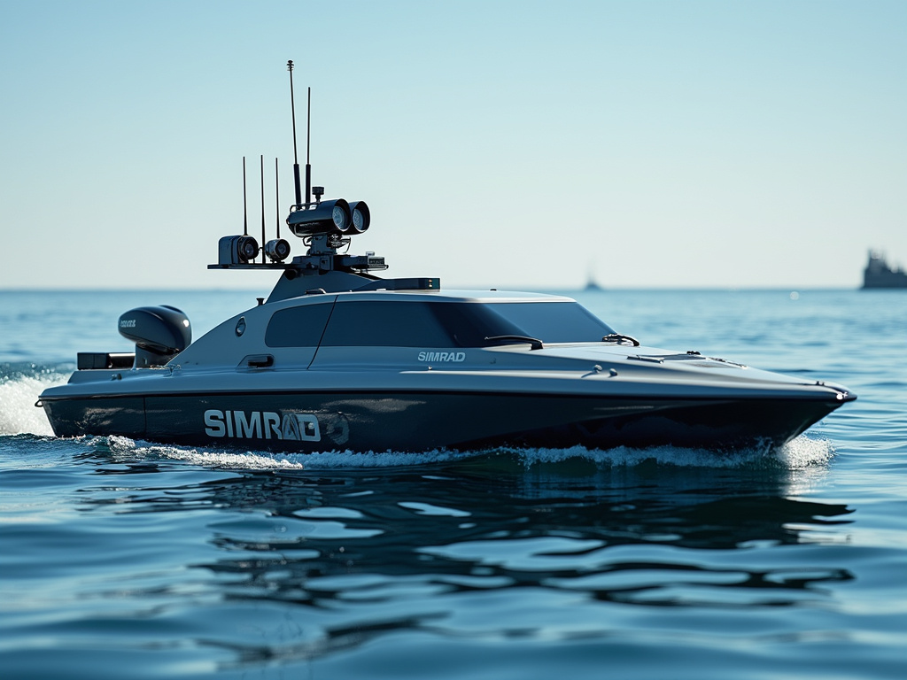 An autonomous surveillance boat equipped with advanced sensors.