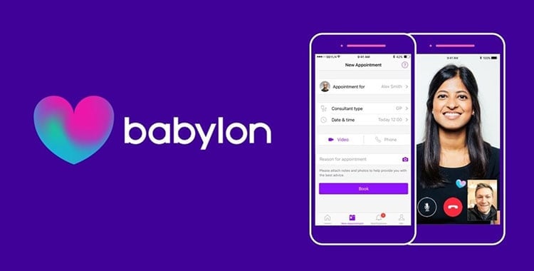 Babylon health app interface showing appointment options and video call.