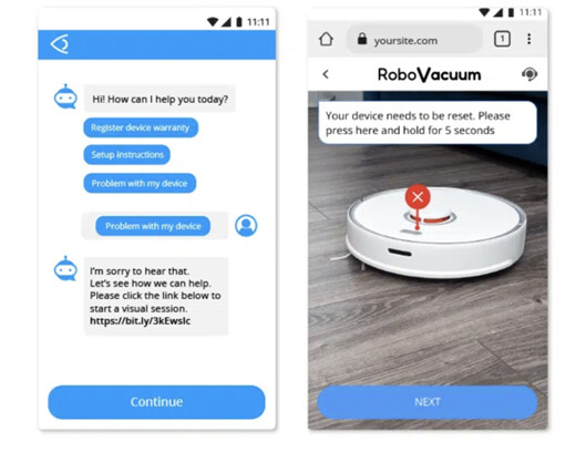 Chatbot interface for device assistance with troubleshooting vacuum.