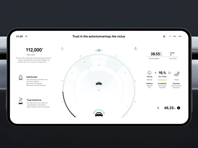 A sleek, minimalist dashboard display showcasing visual indicators and intuitive controls of an autonomous vehicle.