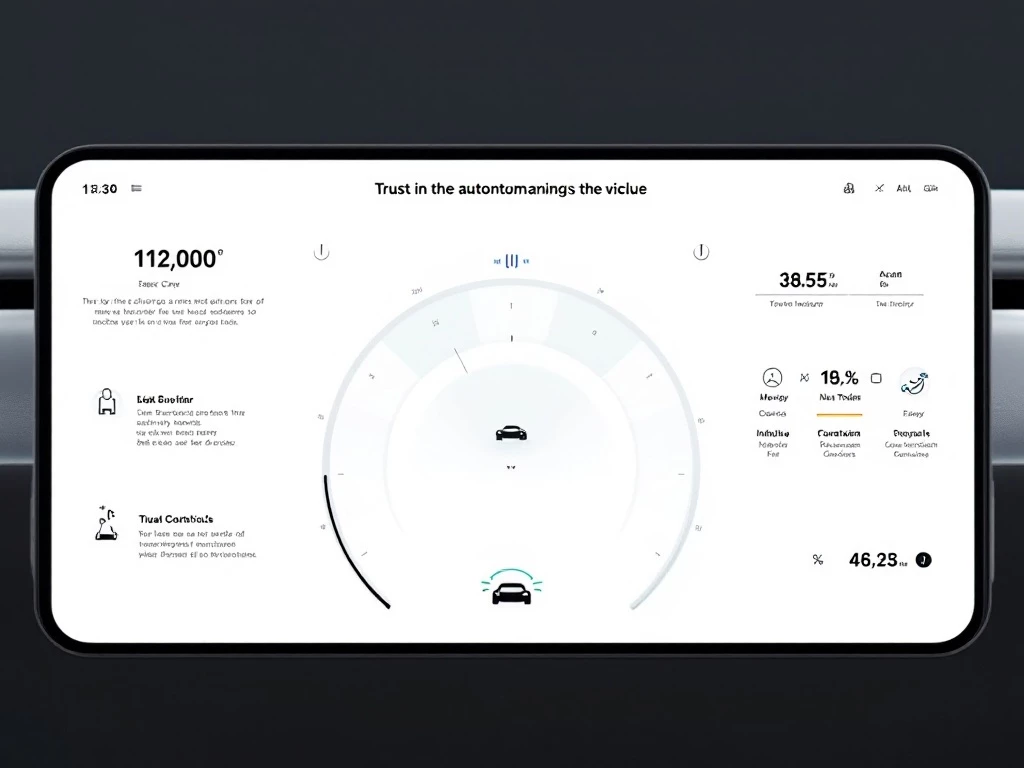 A sleek, minimalist dashboard display showcasing visual indicators and intuitive controls of an autonomous vehicle.