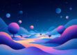 A digital landscape featuring minimalist geometric shapes and gradients that symbolize digital communication and intelligent chatbots.