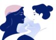 A sleek illustration of two stylized human figures connected by an abstract bridge representing multilingual communication.