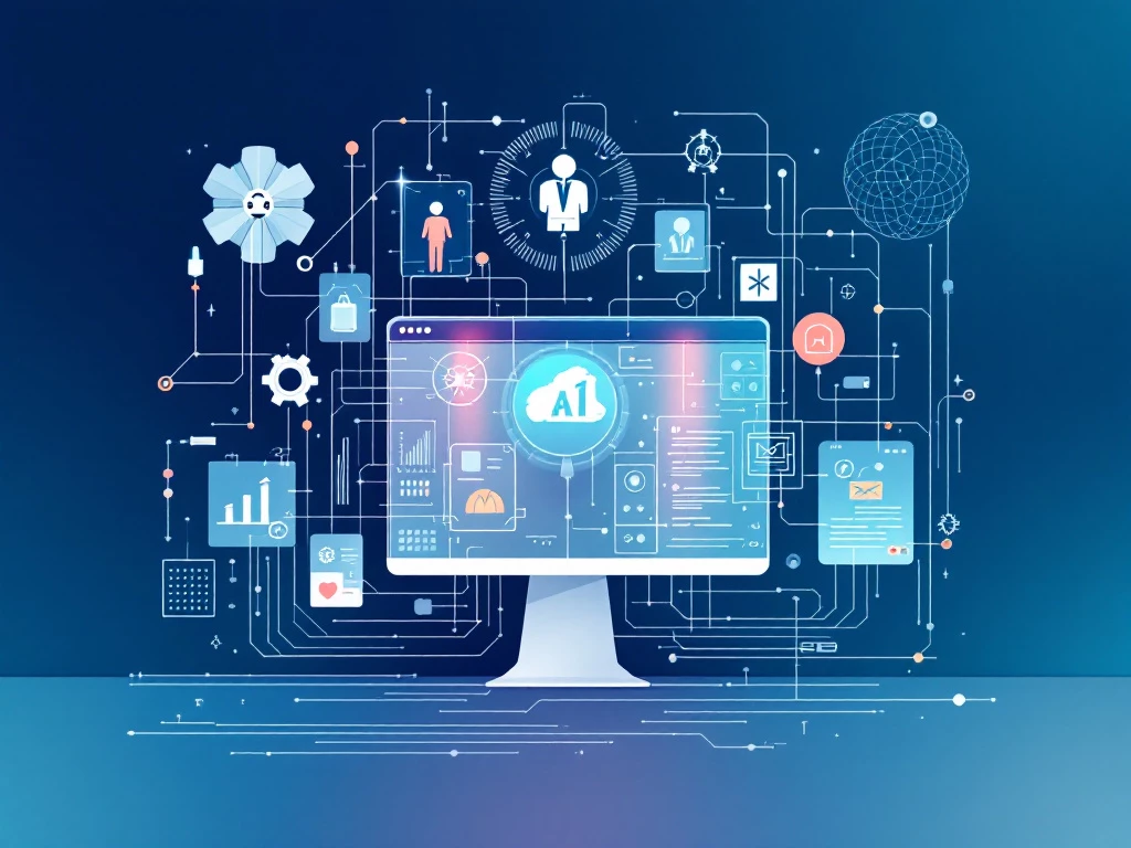 A minimalist illustration depicting e-commerce and intelligent agents with geometric shapes and subtle gradients.