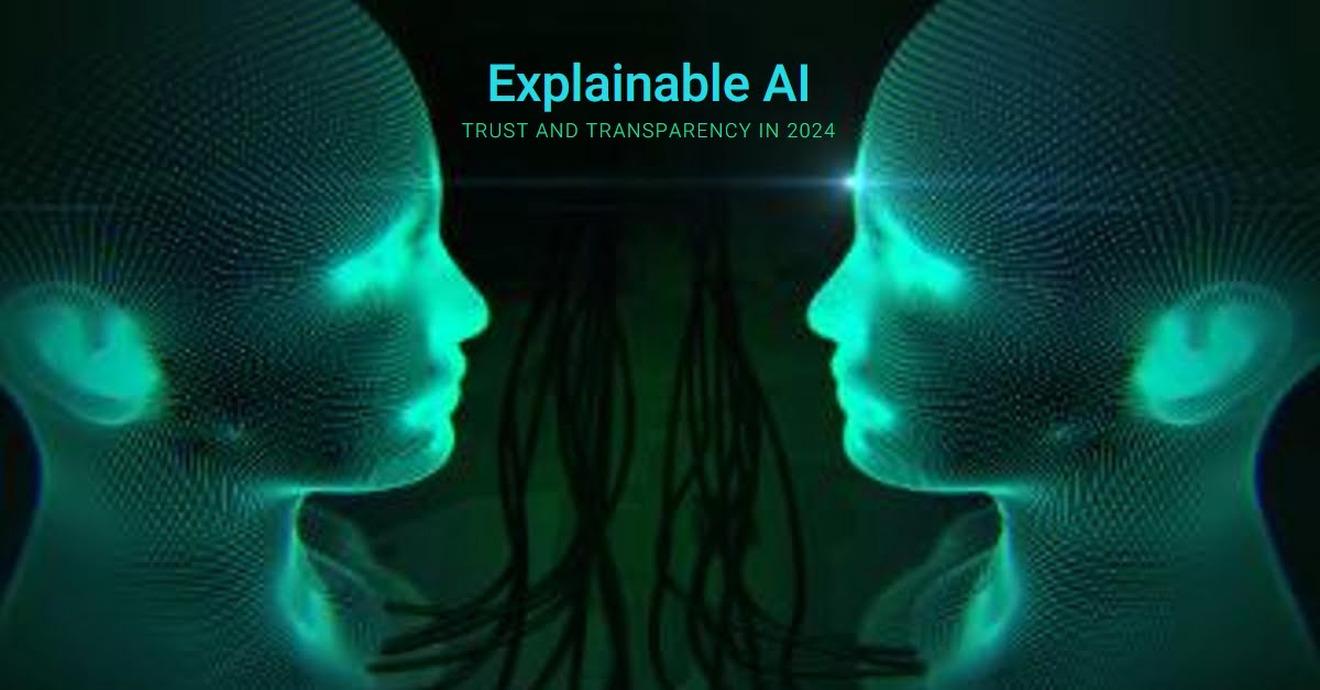 Two stylized human profiles in glowing green design symbolizing trust in AI.