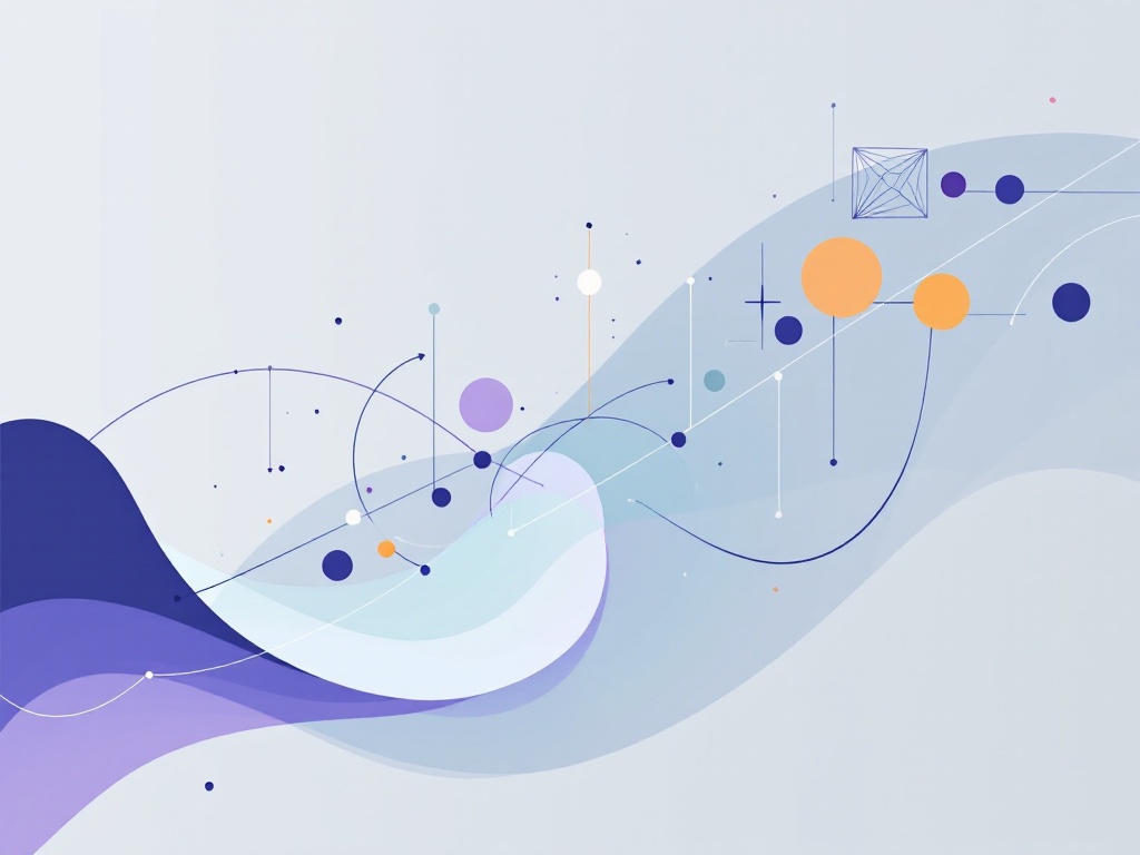 A minimalist, modern illustration depicting the evolution of symbolic AI with abstract geometric shapes and gradients.