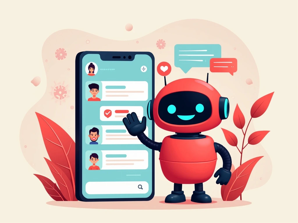 A friendly orange robot waving beside a smartphone with a chat interface.