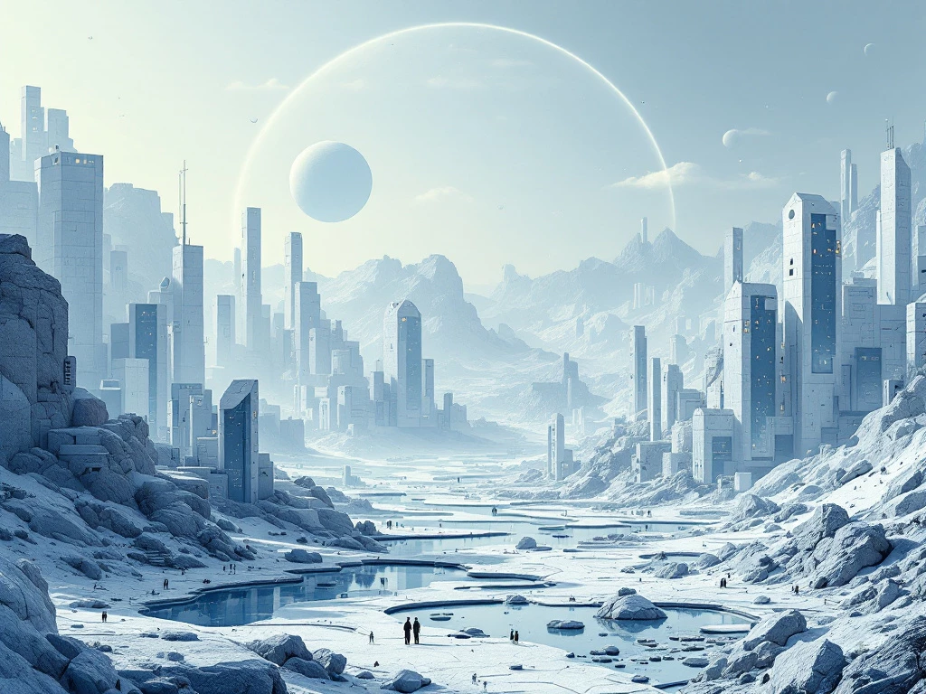 A futuristic landscape with geometric shapes and minimalist design elements depicting intelligent systems.