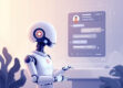 A sleek and modern digital illustration of a futuristic-looking chatbot interface.