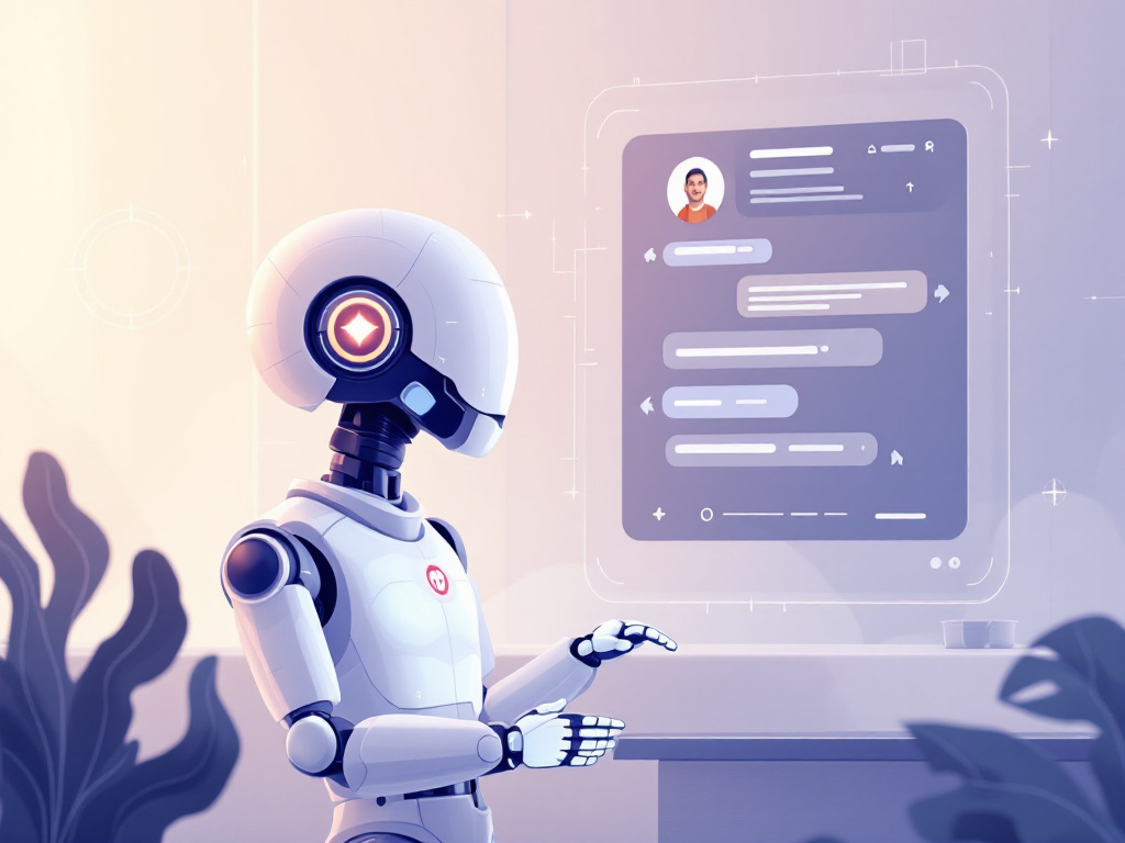 A sleek and modern digital illustration of a futuristic-looking chatbot interface.
