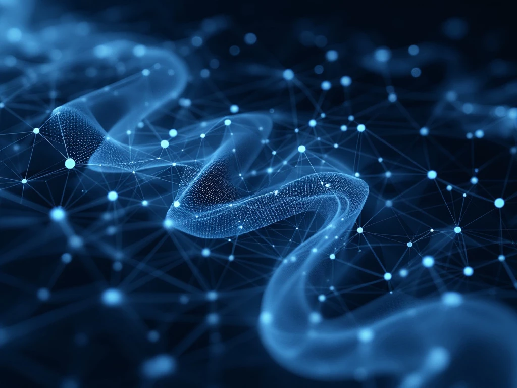 A sleek, futuristic mesh of interconnected geometric shapes in shades of blue and gray representing complex networks in a defense setting.