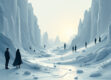 A minimalist futuristic landscape with autonomous agents collaborating on complex problems.