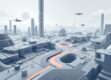 A futuristic, minimalist landscape with geometric shapes and patterns, symbolizing modern military operations and agent-based modeling.