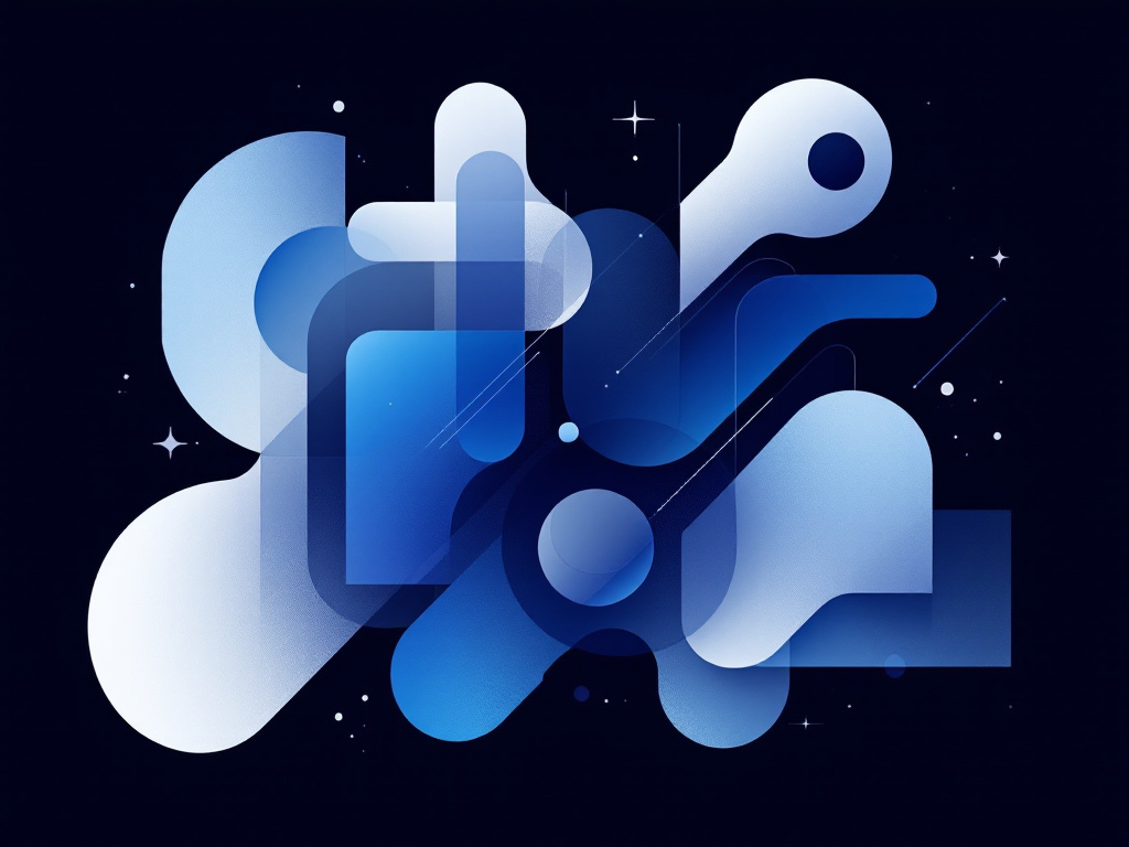 A minimalist geometric abstract design in shades of blue, gray, and white.