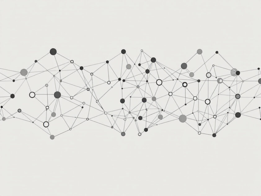 A minimalist geometric pattern representing collaboration between intelligent systems.