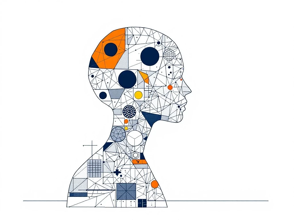 Minimalist illustration of a person composed of geometric shapes on a neutral background