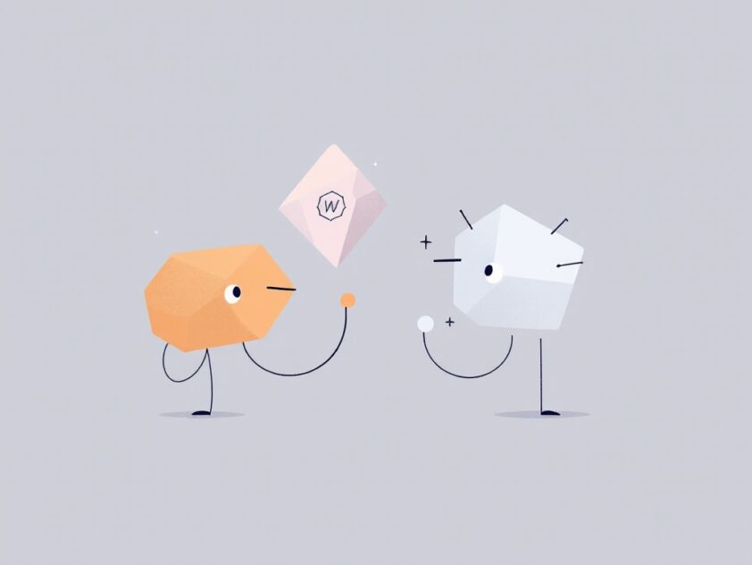 A minimalist illustration of geometric shapes symbolizing communication between intelligent systems.
