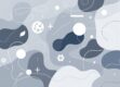 A clean, minimalist composition with geometric shapes and abstract elements in soft grays and blues.