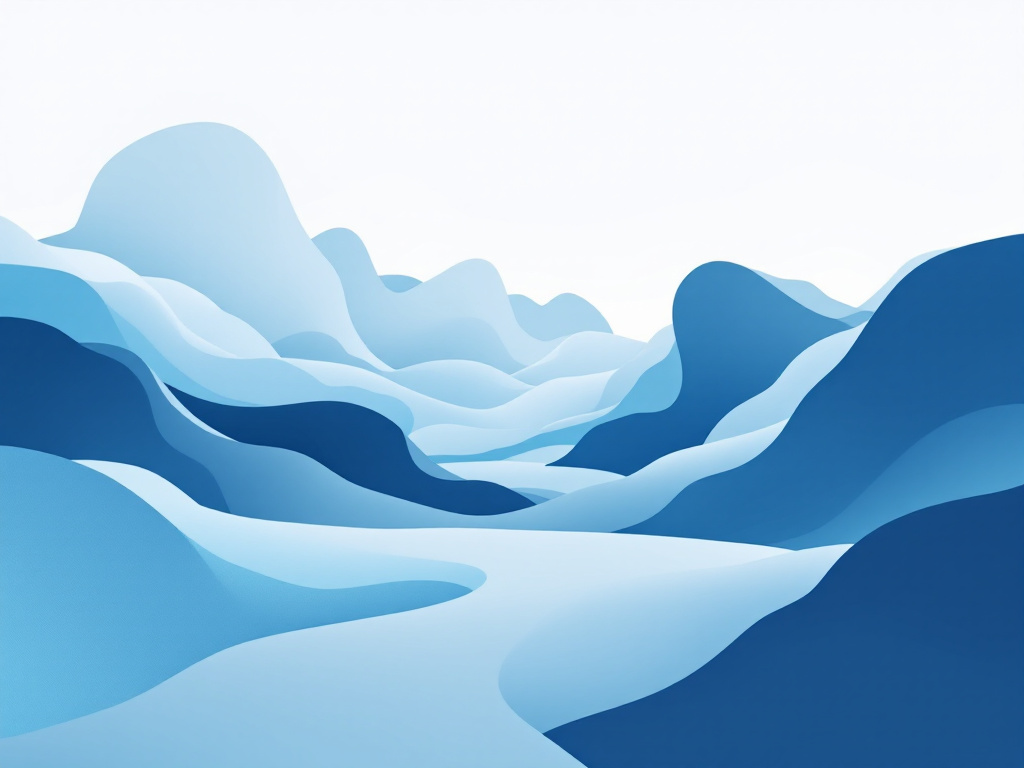 A clean, geometric landscape with abstract shapes in shades of blue, gray, and white, symbolizing AI autonomy.