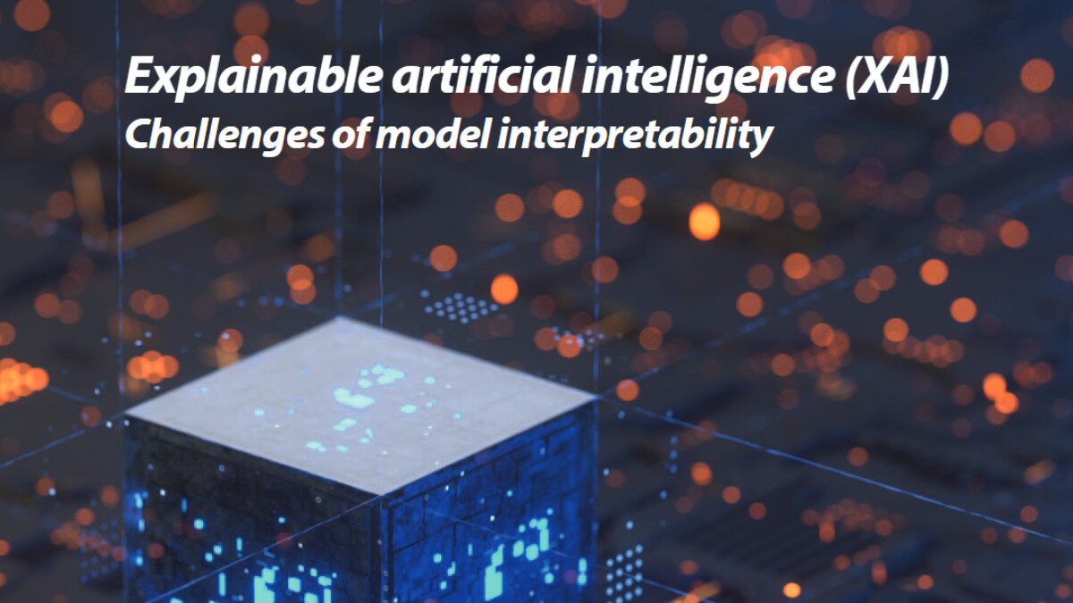 A glowing cube symbolizing complex AI with data points around it