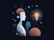 A minimalist illustration depicting a human figure collaborating with abstract AI elements, symbolizing human-AI partnership and synergy.