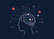 A minimalist illustration of a human brain with interconnected geometric shapes and abstract icons symbolizing AI frameworks.