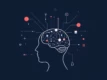 A minimalist illustration of a human brain with interconnected geometric shapes and abstract icons symbolizing AI frameworks.
