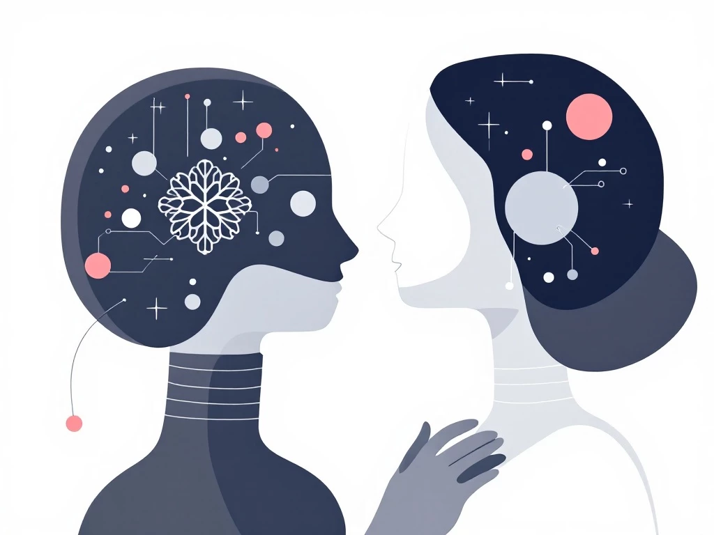A minimalist illustration symbolizing the synergy between human creativity and artificial intelligence through abstract forms.