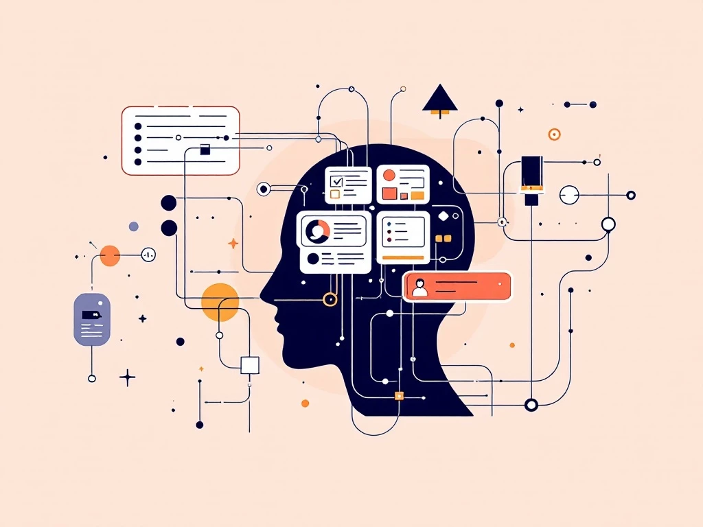 Minimalist illustration of the human mind featuring geometric shapes and lines.