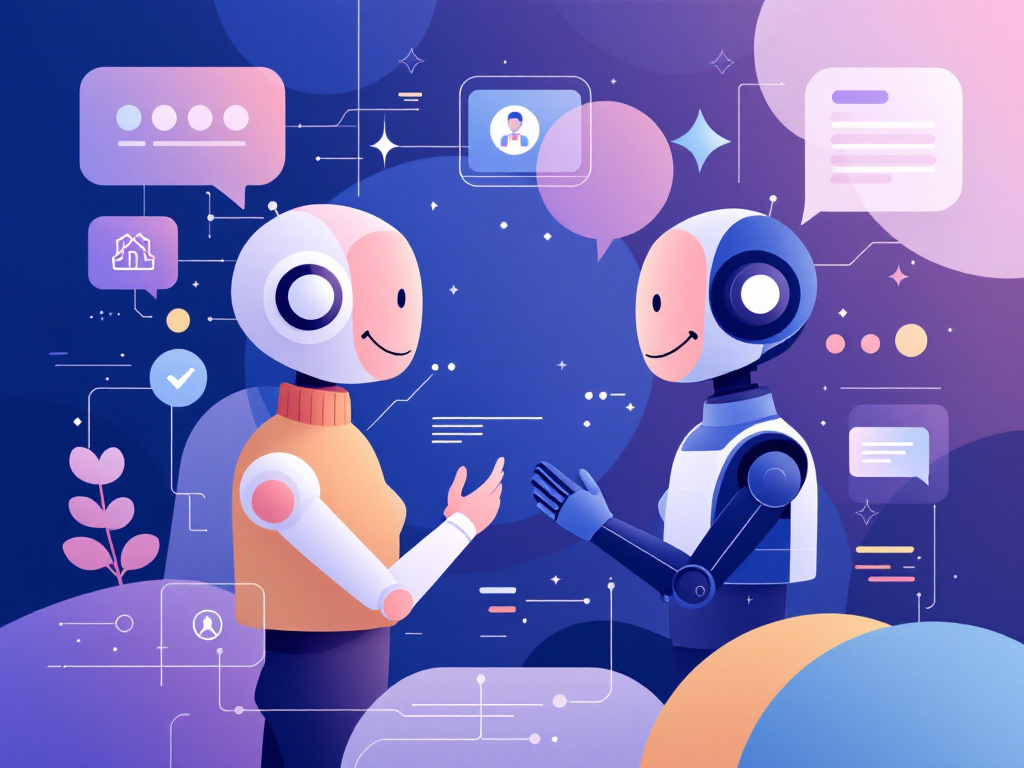 A minimalist illustration showing the relationship between insurance and chatbots using abstract geometric shapes.