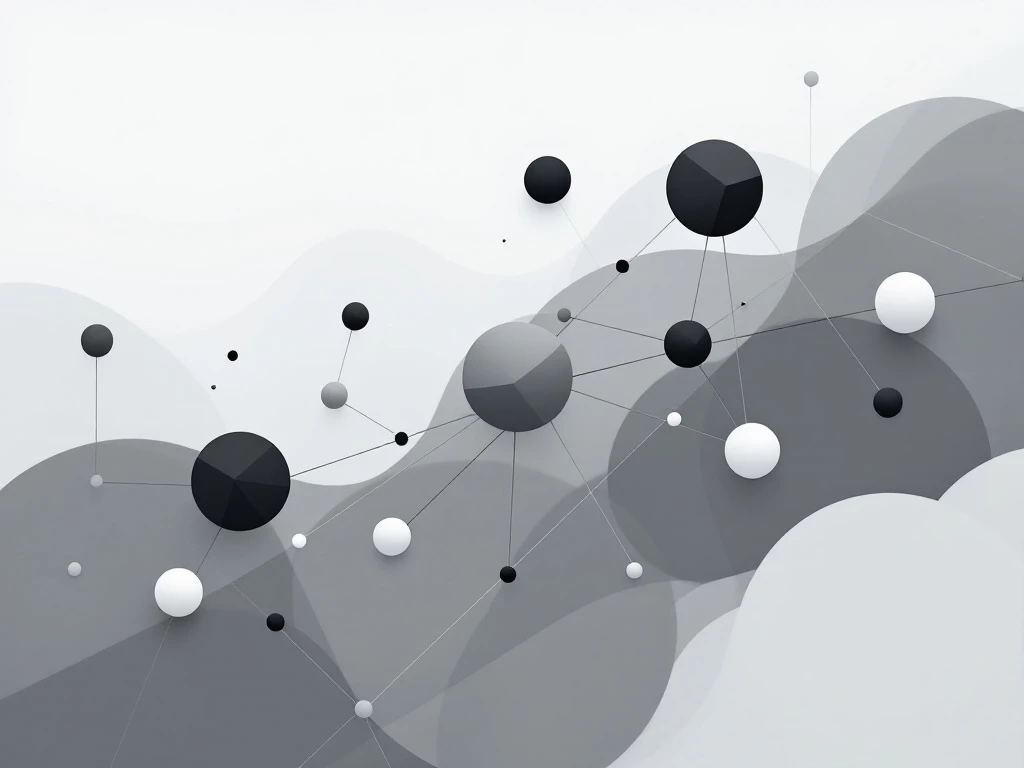 A minimalist digital illustration of interconnected geometric shapes in muted colors.