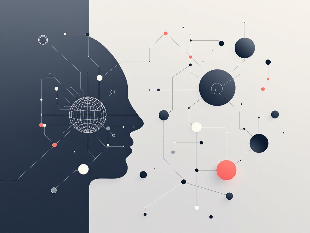 Minimalist abstract illustration depicting interconnected shapes and lines representing intelligent agents' core concepts.